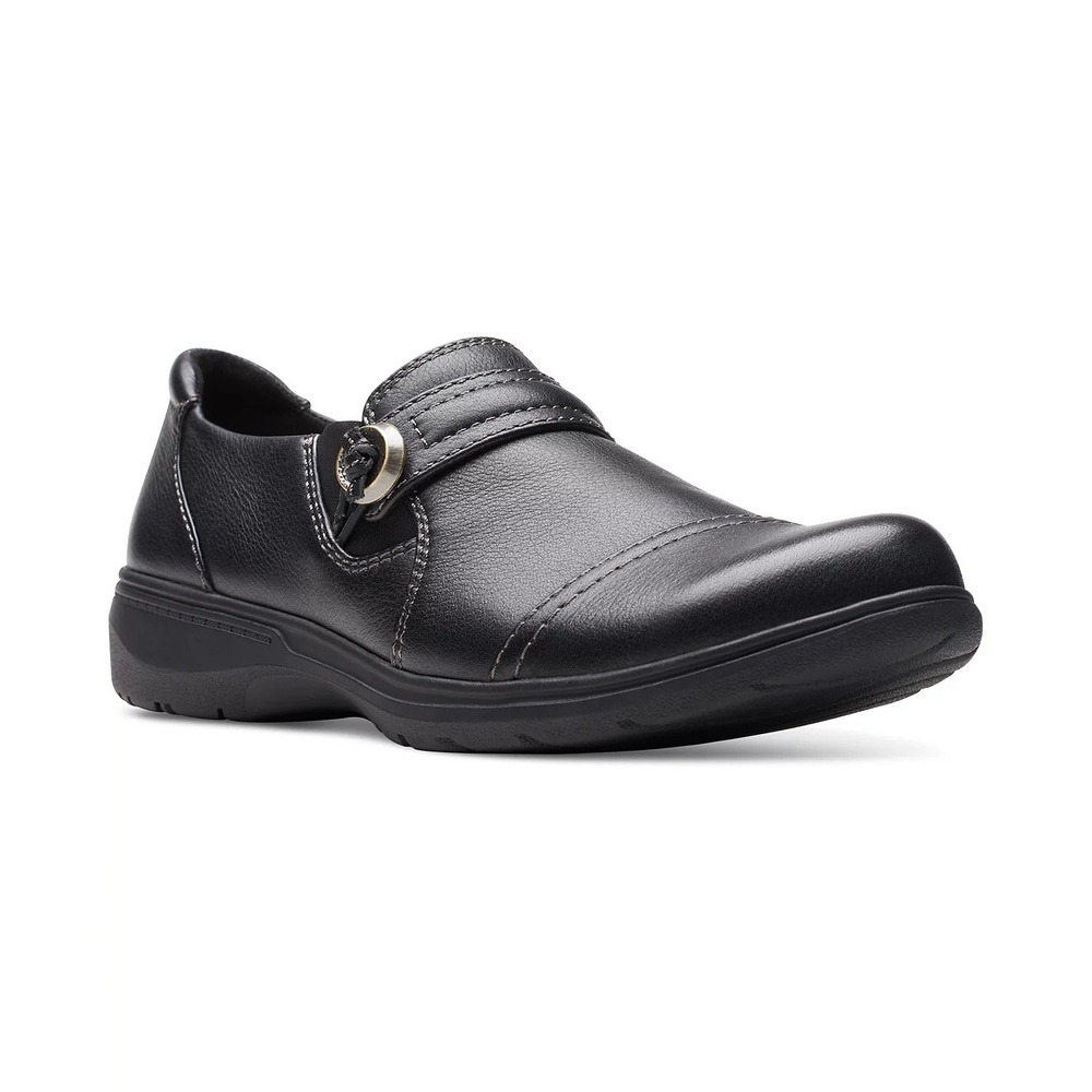 Clarks Carleigh Pearl Strapped Slip-On Shoes in Black Leather Sz 8.5